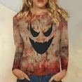 thumbnail image 2 of Halloween Sweatshirts for Women Clearance Womens Shirts Casual Cute Long Sleeve Tops Crew Neck Sweatshirt Sweatshirts Loose Fit 2024 Women's Fashion Tees Round Neck T Shirt Retro Print Shirt, 2 of 4