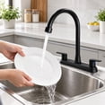 thumbnail image 4 of RV Kitchen Faucet 8 Inch Hole Spread Metallic Camper Sink Faucet, 360° Rotatable High Arc Gooseneck Leak-Proof for Motorhome Travel Trailer Mobile Home(Fit for 8 inch 2 or 3 Hole Sink), Matte Black, 4 of 10