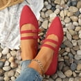 thumbnail image 4 of Mary Jane Shoes Women Adjustable Double Strap Pointed Toe Suede Dressy Slip on Ballet Flat Shoes Loafers Red Size 9, 4 of 6