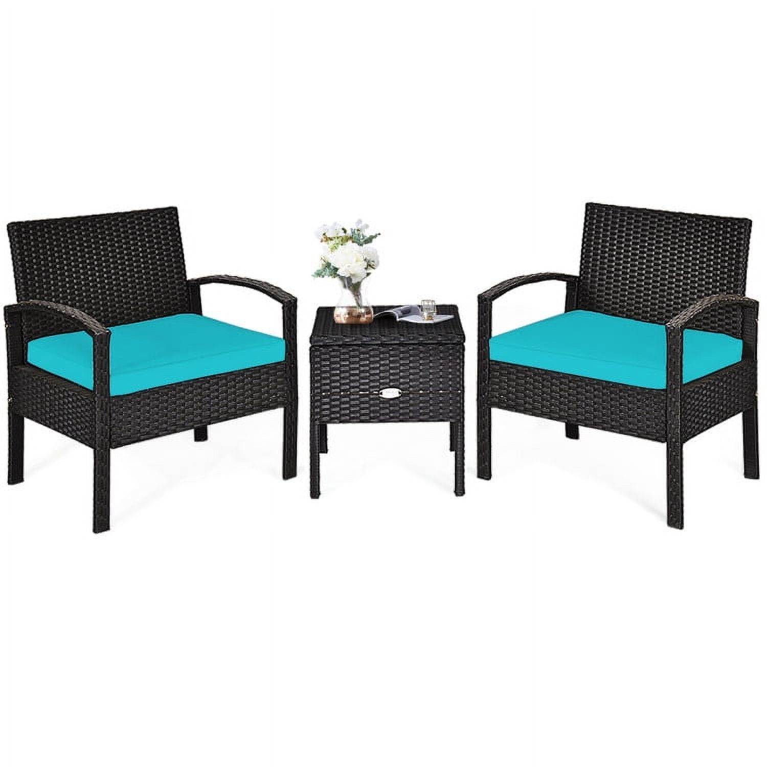 Aimee Lii 3 Piece Wicker Patio Furniture Set, Wicker Outdoor Sectional with Washable and Removable Cushion for Patio, Turquoise