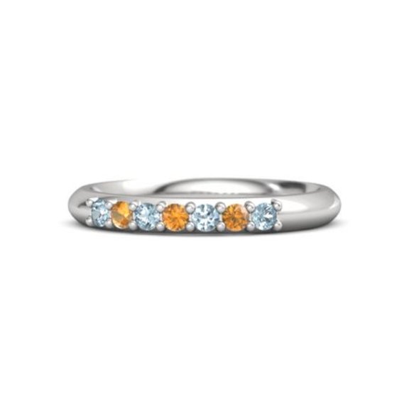 Blue Aquamarine & Citrine Half Eternity Dainity Band Ring 925 Sterling Silver Ring Valentine Gift New Year Gift Bridal Gift