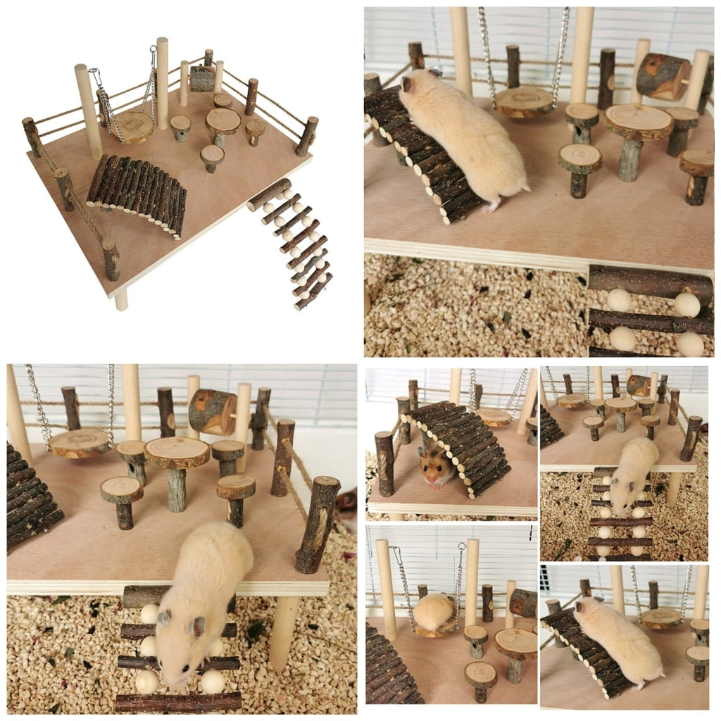 Wood Stackable Hamster Toy Combo Offering Versatility and Exploration Possibilities to Keep Small Pet Active and Happy