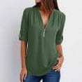 thumbnail image 1 of Chemises à Manches Courtes pour Femmes Hauts d'Été Tendance 2023 Chemises d'Été à Manches Longues Zip Tunique Décontractée Blouse Roulable Col en V, 1 of 6