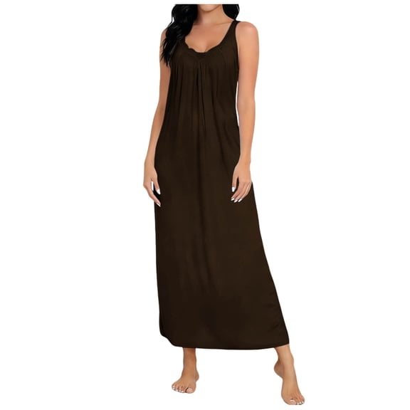 yillto Women Long Nightgowns Sleeveless Baggy Summer Sleepwear Nightshirts Scoop Neck Pajamas Dress