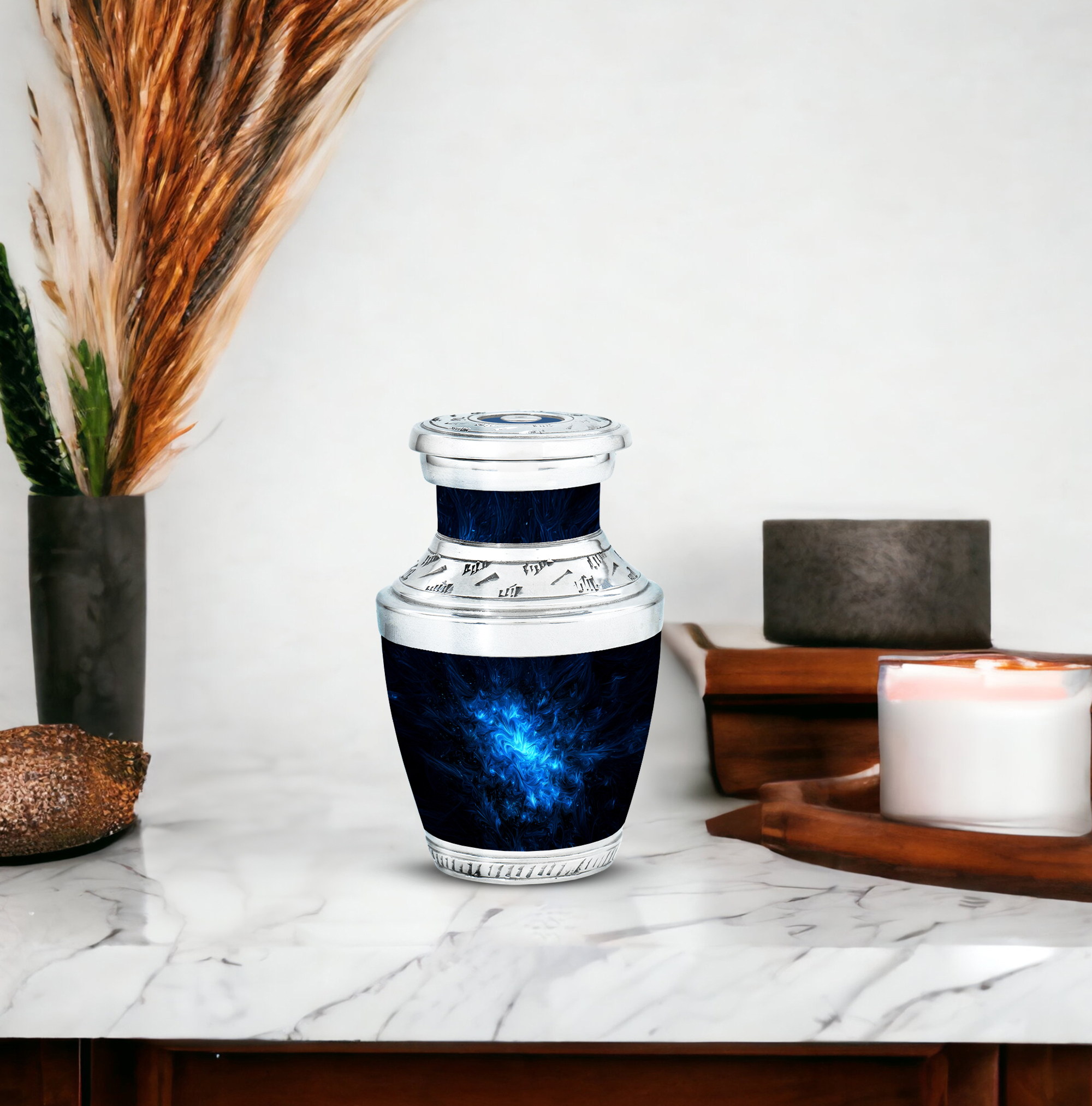 MUKTIVE Abstract Cremation Urns for Human Ashes Adult Female - Blue Keepsake Memorial Urns for Adult Male - Mini Decorative Funeral Urn - Burial Urn for Human Ashes - 3 inch