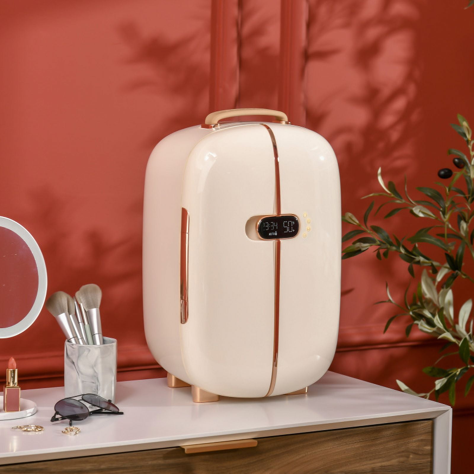Portable Skincare Fridge with LED Display, 12L Mini Fridge for Beauty, Makeup and Cosmetics, Small Refrigerator Cooler for Bedroom, Home Office, Desktop, White On-Site