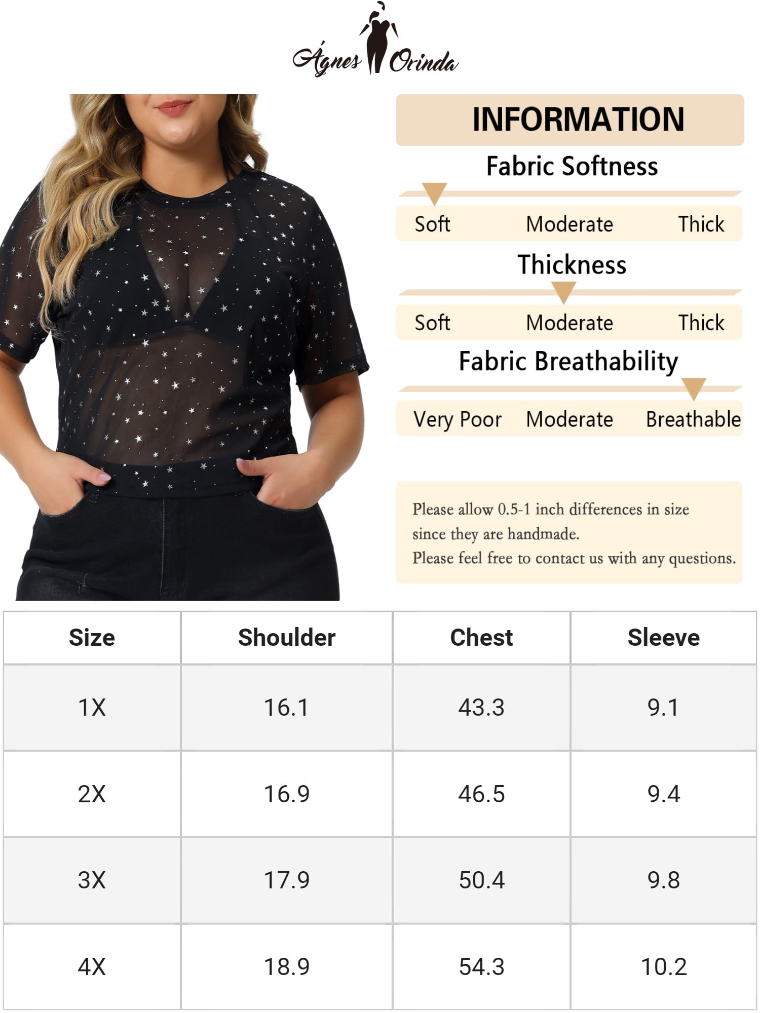 Unique Bargains Women's Plus Size Mesh Top Round Neck Short Sleeve Sheer Crop Tops 3X Black