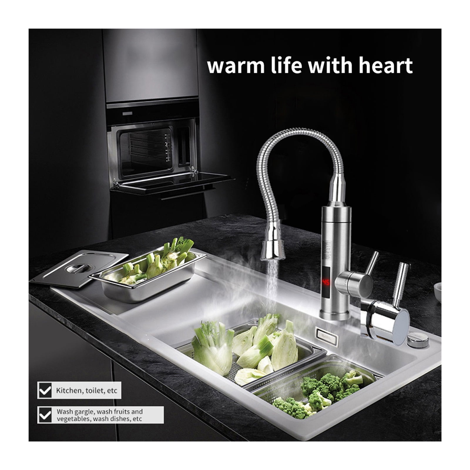 Electric Water Heater Temperature,Display Universal Hose Tankless,Kitchen Faucet Instant Cold Water Heating ,Easy to Install