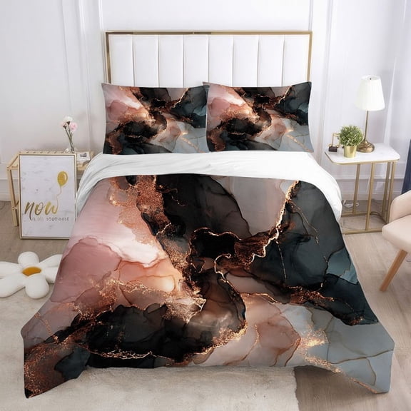WNOOHIY Luxury Abstract Ink Marble 3Pcs Duvet Cover with Pillowcases, Twin/Queen/King Size