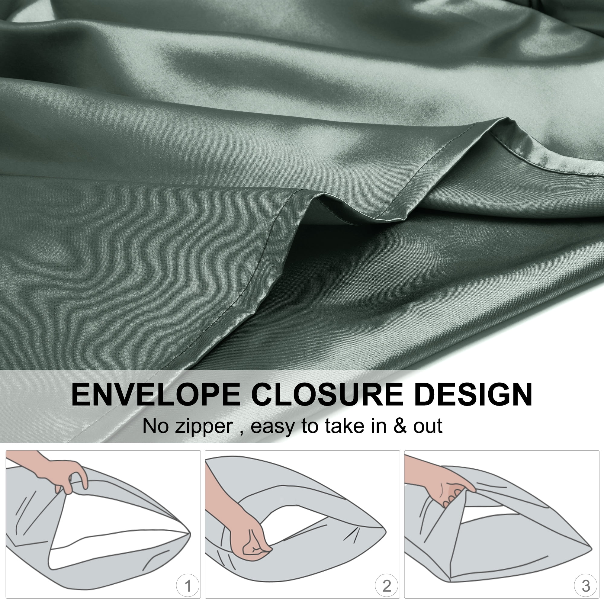 Unique Bargains Smooth Satin Body Pillow Cover Case, 20" x 54" Gray