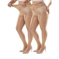 thumbnail image 2 of Gustave 2Pcs Plus Size Silky Sheer Pantyhose 40 Denier High Waisted Control Top Tights Hosiery Elastic Nylon Panty Hose Reinforced Toe for Women "Skin", 2 of 8