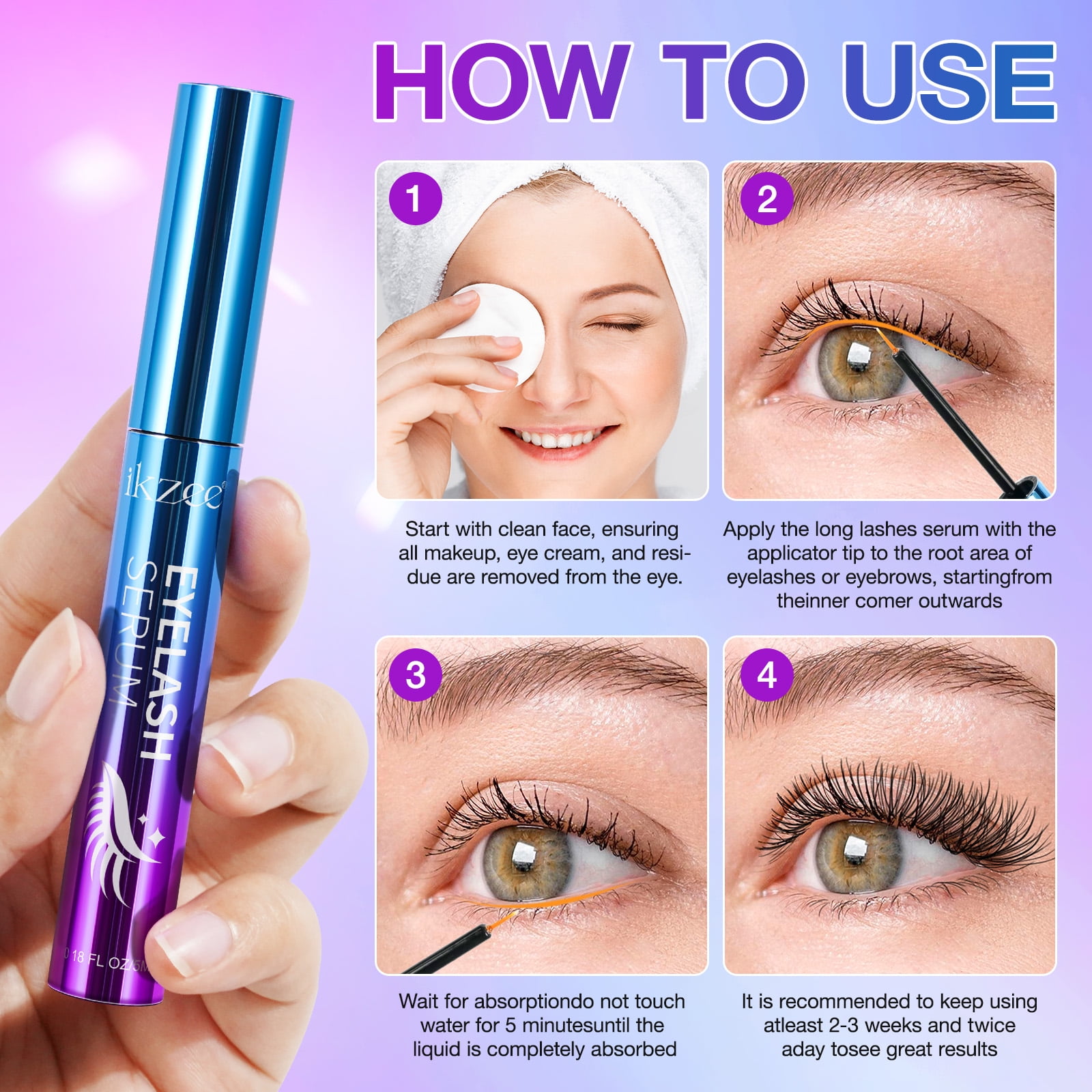 Ikzee Eyelash Serum-5ml Lash Serum for Fuller,Longer,Thicker-Use