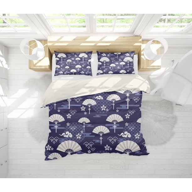 3D Blanco Abanico Nubes Fondo Púrpura Funda de edredón Set Ropa de Cama Set Fundas de almohada