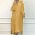 thumbnail image 1 of LVHAOGJOB Robes pour Femmes avec Poches Été Grande Taille Robe Maxi Fluide Col en V Manches Longues Robe d'Été pour Dames Coton Lin, 1 of 6