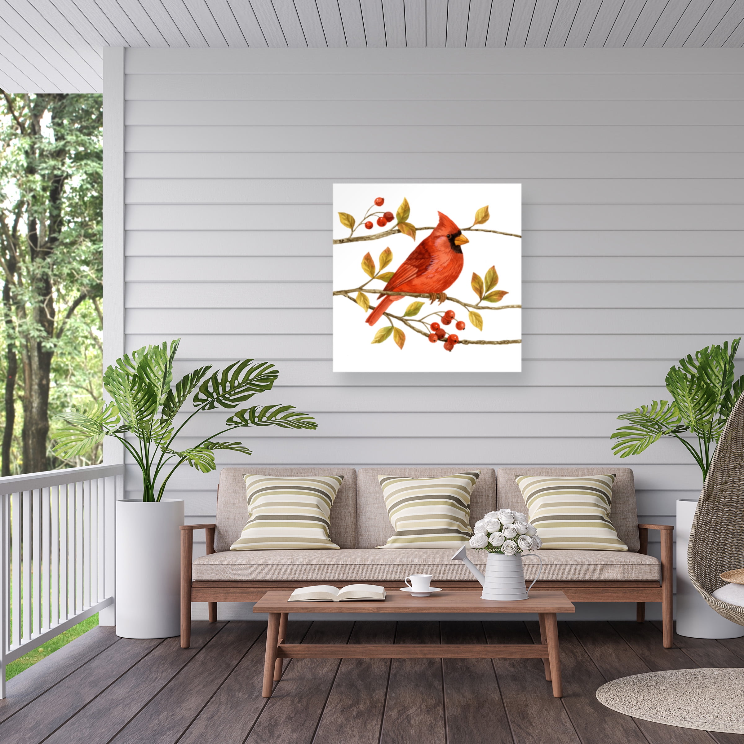 Jane Maday 'Birds And Berries III' Outdoor Canvas 35x47