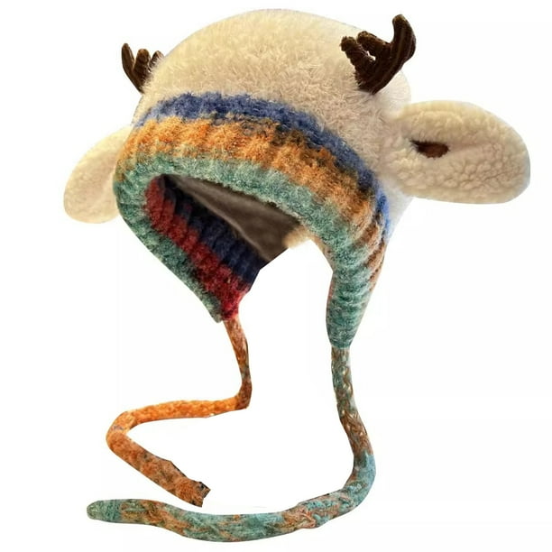 Guardurnaity Gorro de reno de peluche, adorable, 2 en 1, con astas, multifuncional, cómodo de llevar, de alta calidad, para mujer (53-58 cm). Sombreros beige