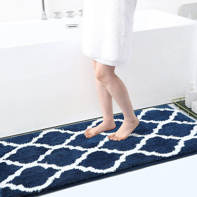 Olanly Luxury Bathroom Rug Mat, Soft and Absorbent Microfiber Bath Rugs, Non-Slip Shaggy Bath Carpet, Machine Wash Dry, Bath Mats for Bathroom Floor, Tub and Shower, 24x47, Navy Navy 24" x 47"