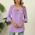thumbnail image 2 of UAMVSH Women 3/4 Sleeve Tops Trendy Fall Tie Front Shirts Boho Bell Sleeve Dressy Blouses Ladies Vacation Babydoll Clothes(XX-Large,Purple), 2 of 6