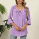 thumbnail image 2 of Tops sin mangas,Blusa informal de manga 3/4 para mujer, estilo vendaje, mezcla de algodón y lino, cuello redondo, corte holgado, ideal para primavera y verano, sopatenor, 2 of 8