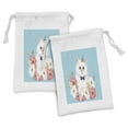thumbnail image 1 of Cat Fabric Pouch Set of 2, Graphical Watercolor Style Fluffy Kitten with Flowers and a Party Hat, Small Drawstring Bag for Toiletries Masks and Favors, 9" x 6", Pale Blue and Multicolor, by Ambesonne, 1 of 2