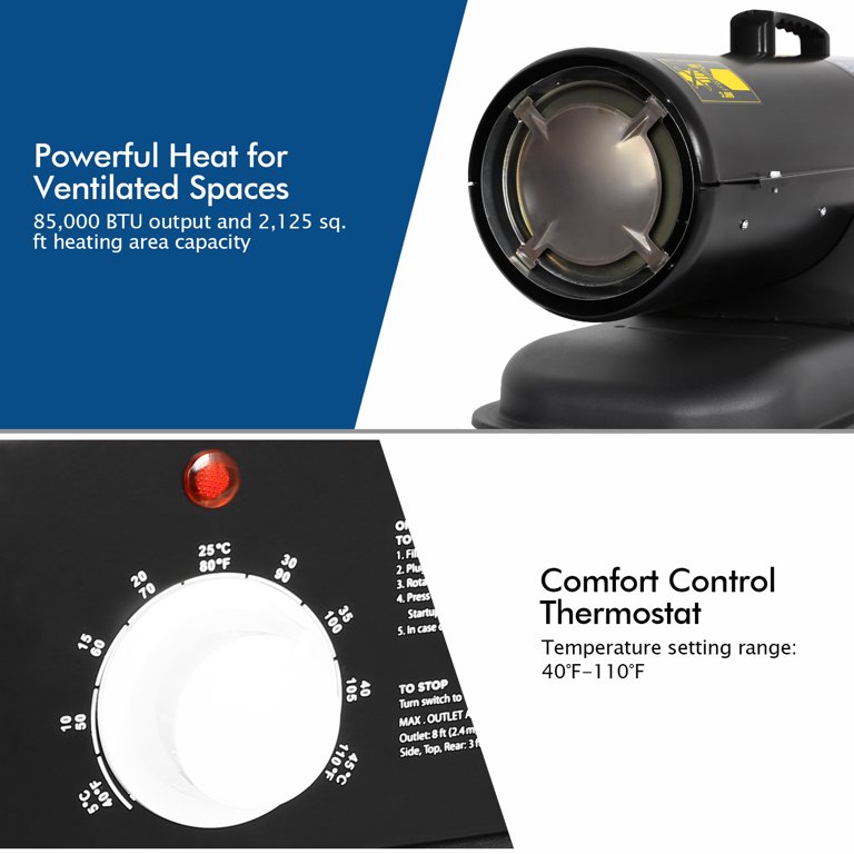 BILT HARD 85,000 BTU Forced Air Kerosene Diesel Heater, Portable Torpedo Space  Heater with Thermostat Control for Outside, Jobsite, Garage, and Construction  Sites, CSA Certified - Walmart.com