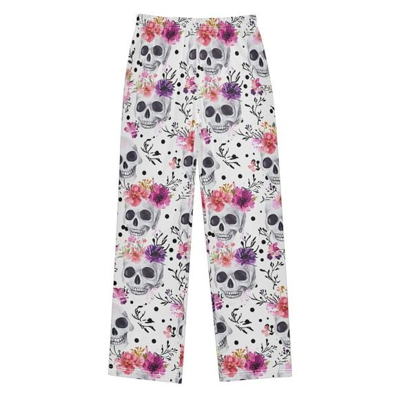 joogoo Skull Roses Flower-p3 Pajama Pants Pj Bottoms Sleepwear Lounge L