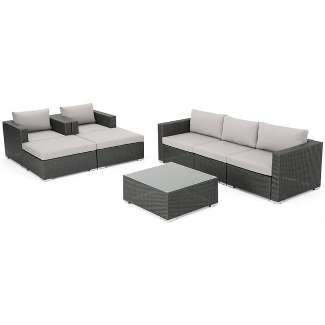 Santa Rosa 5 Seater Grey Wicker Chat Set with Aluminum Frame/Silver Cushions
