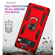 TJS for Google Pixel 7 Pro Case, Impact Resistant Metal Ring Magnetic Support Kickstand Drop Protector Phone Cover (Red)