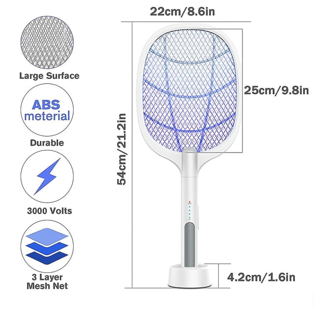 Matamoscas eléctrico, usb 2 en 1 Mosquito Killer Racket, malla de 3 capas, 21.2 "X 8.6"