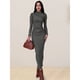 thumbnail image 4 of Vestido Ajustado de Otoño para Mujer, de Larga, con Cuello Redondo Fruncido y Corte Entallado, Vestido de Cóctel para Fiesta Gris Oscuro M, 4 of 9