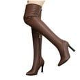 thumbnail image 4 of Bnwani Boots for Women Knee High Fall Winter Fashion Pointed Zipper Knee-High-Heel Knee-High Versatile Casual Solid Boot Brown Size 6.5, 4 of 5