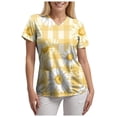 thumbnail image 5 of COMVALUE Scrubs for Women V Neck Short Sleeve Animal Print Nursing Uniform Top with Pockets Stretch Medical Scrub Shirt (Yellow, S), 5 of 9