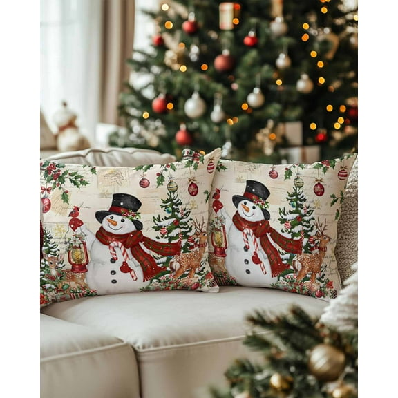 Christmas Decorative Throw Pillow Covers 12x20 Inch Set of 2 Snowman Pillow Cases for Couch, Christmas Tree Balls Snowflake Vintage Cushion Case for Living Room Bedroom Bed Car Chair