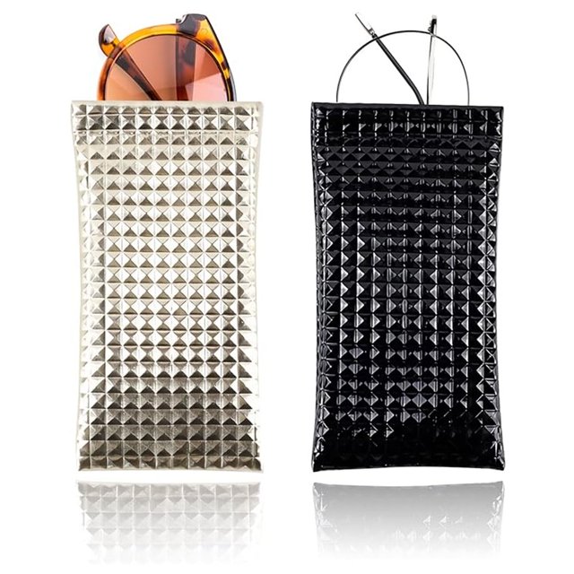 2 Fashion Glasses Case Soft, PU Leather Sunglasses Reading Glasses Bag with Snap Lock Glasses