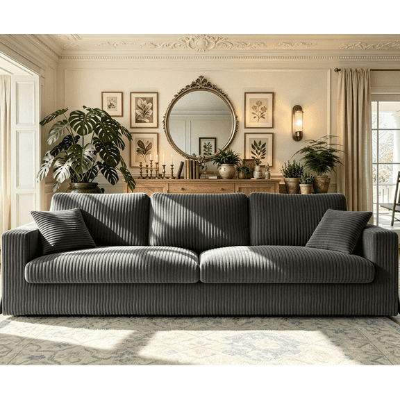 Welzona 101" Corduroy Sofa, Oversized Loveseat Couch with 2 Pillows, Grey