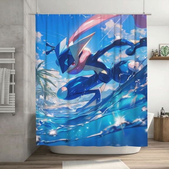 Greninja Shower Curtain Cartoon Art Bath Shower Curtains with 12 Hooks, Waterproof Washable Polyester Bathroom Home Decor Set 72x72 Inch, Plastic