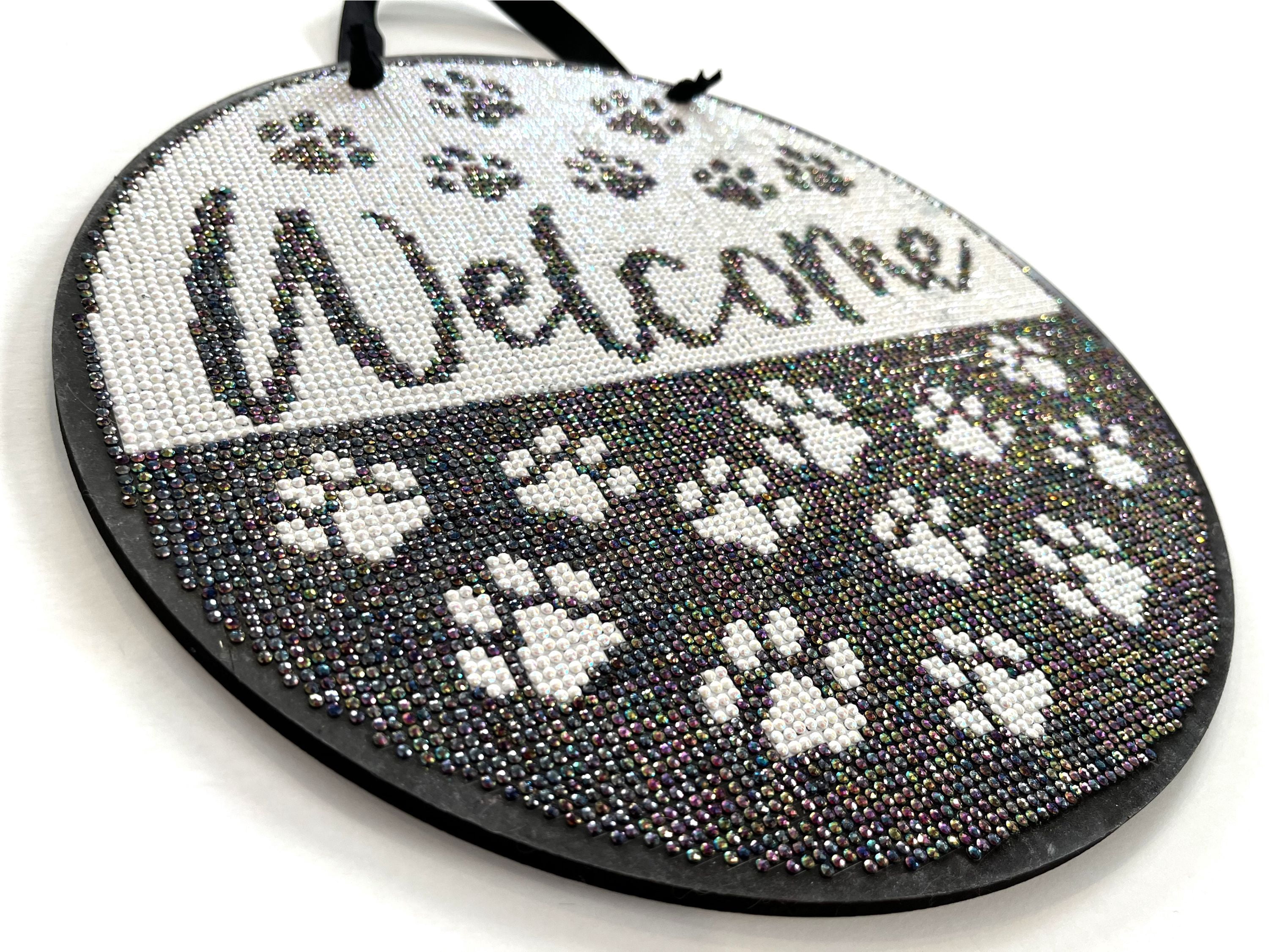 Diamond Painting Kit, Dog And Cat Paw Print Welcome Sign, 14 Piece Kit