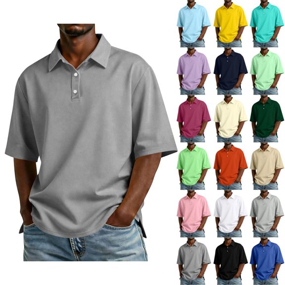 GrmtClth Polo Shirts for Men Half Sleeve Athletic Breathable Golf Tshirt Button Collared Soft T Shirts Summer Slim Fit Outdoor Sports Training Outfit Gray S