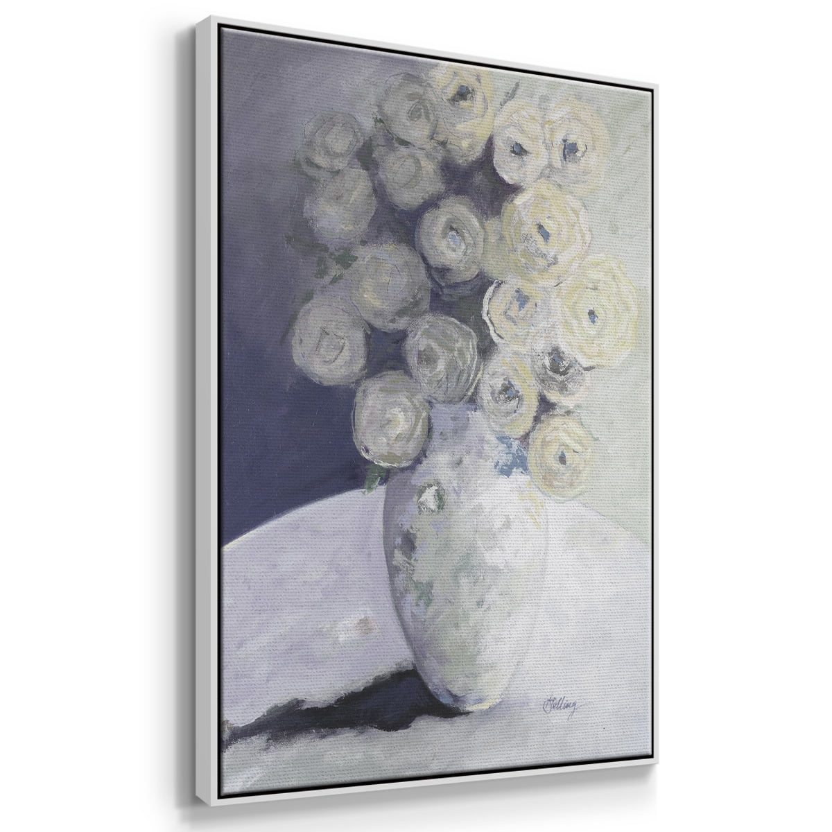 Green Vase with Yellow Flowers Framed Premium Gallery Wrapped Canvas - Ready to Hang - 25 x 37 - White Floating Frame