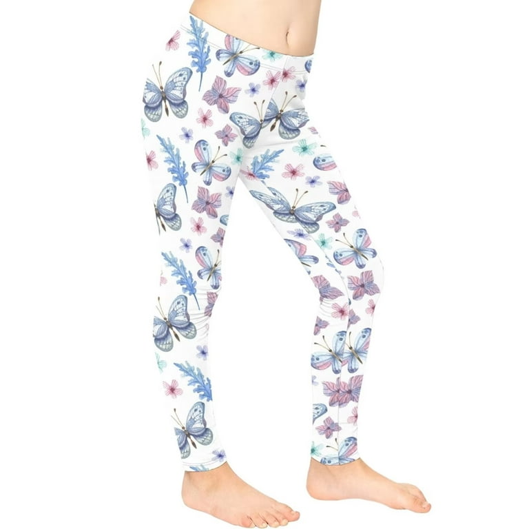 FKELYI Floral Butterfly Kids Leggings Size 8-9 Years Stretchy Playing Yoga  Pants for Girls High Waisted Comfy Travel Tights Aesthetic 