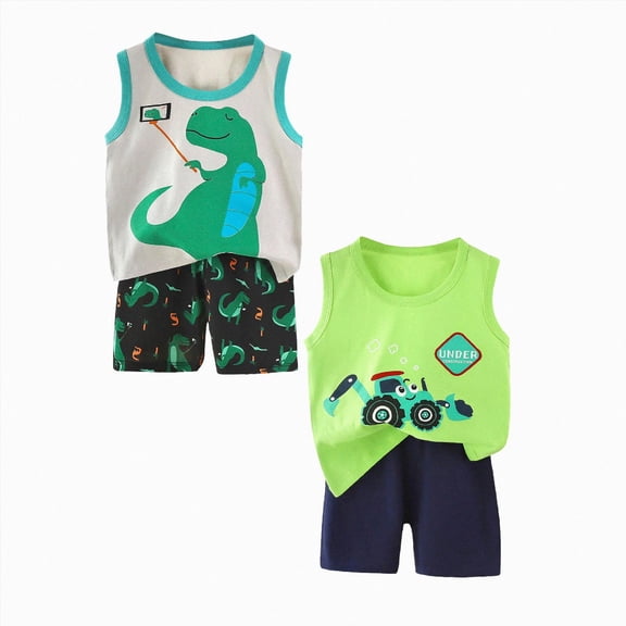 Back to School Outfits for Boys Toddler Baby boy Clothes Summer Short Sleeve Vest Cotton Tops Pants 2PCS