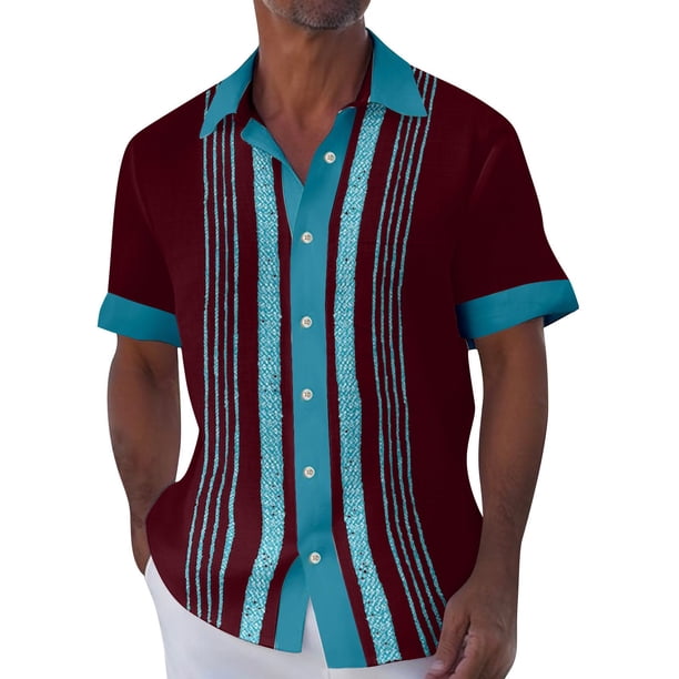 Hawaiian Shirt For Men, Men's Vintage Button Down Bowling Shirts Short Sleeve Summer Beach Shirt M