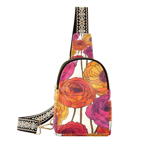 FORMRS Womens Crossbody Sling Bag Travel Daypack Shoulder Chest Backpack, Purple Hand Drawn Floral