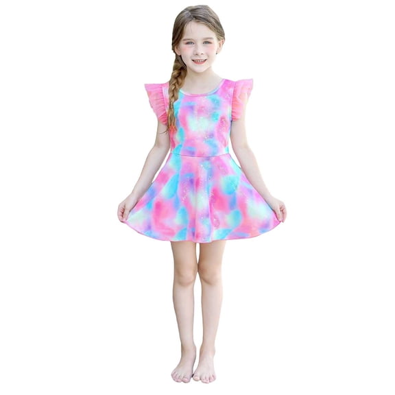 REDARER Summer Child Girls Sleeveless Tie Dye Prints Swimwear Beach Swimsuit Bikini Shorts Set,Girls Swimsuit,3-4 Years