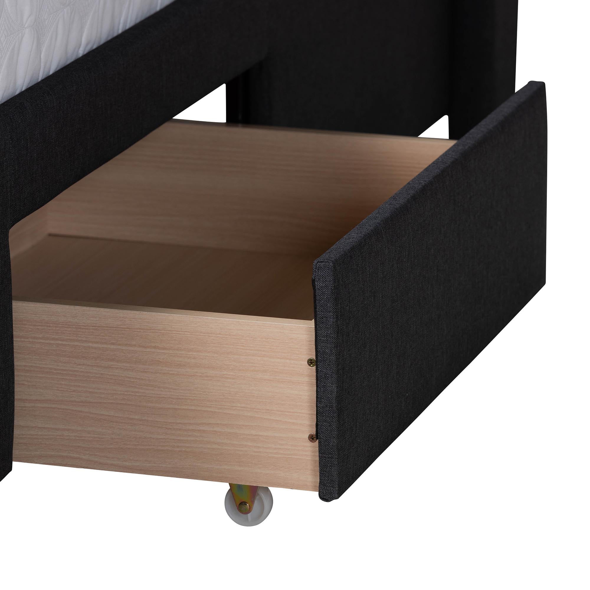 Baxton Studio Braylon Mid-Century Modern Transitional Charcoal Grey Fabric and Dark Brown Finished Wood Queen Size 3-Drawer Storage Platform Bed