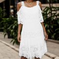 thumbnail image 2 of Sngxgn Womens Dress Long Lantern Sleeve Square Neck Tie Backless Dress Ruffle Elastic Waist A-Line Mini Dress(White,M), 2 of 5