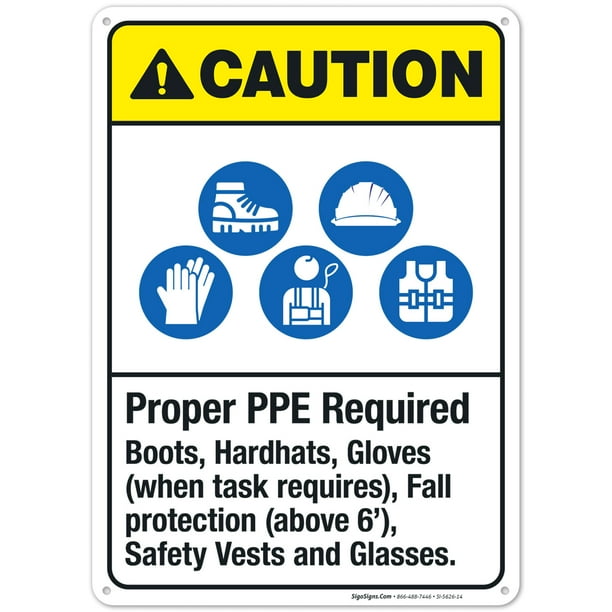 Proper PPE Required Sign, ANSI Caution Sign,