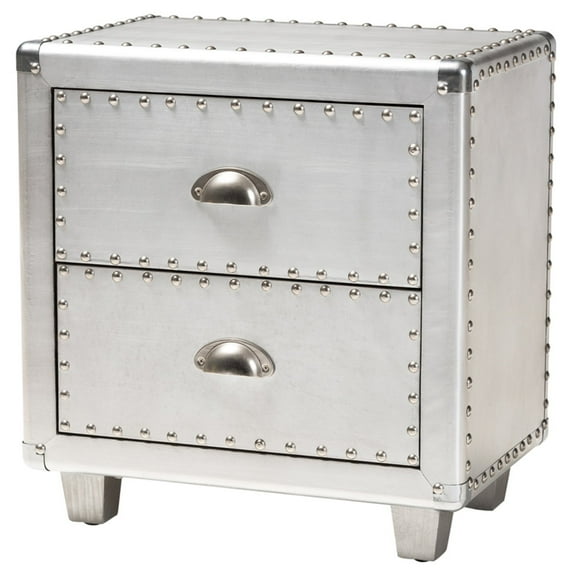 Baxton Studio Davet French Industrial Silver Metal 2-Drawer Nightstand