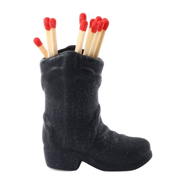 YOPTOP Ceramic Match Holder With Striker Boho Style Cowboy Boot Match Holder Match Stand Decoration For Fireplace Kitchen Decor,black