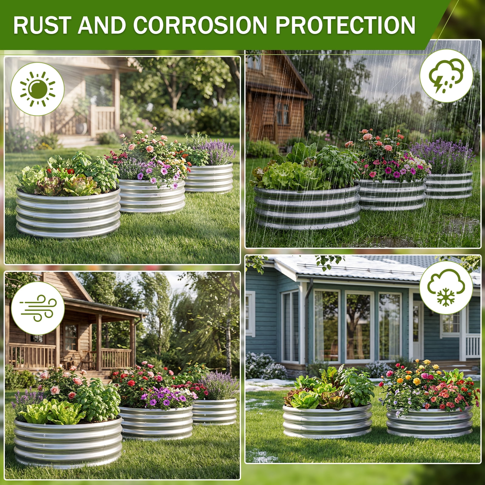 Land Guard 3 Pcs 2x2X2FT Round Galvanized Raised Garden Bed Kit, Silver Outdoor Planter Garden Bed, Metal Raised Box for Vegetables, Fruits, Flowers & Herbs